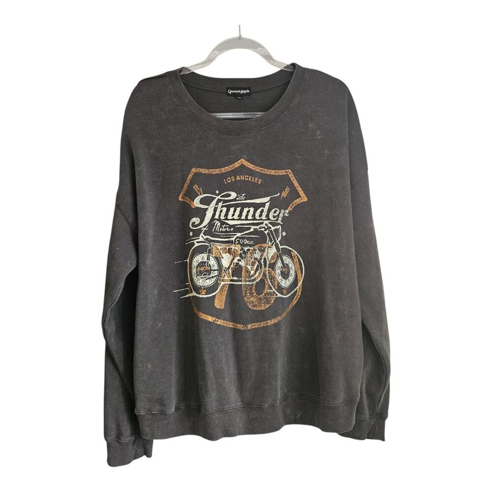 Queens & Angels Sweatshirt Grey "The Thunder Motors" Oversized Womens XL Soft